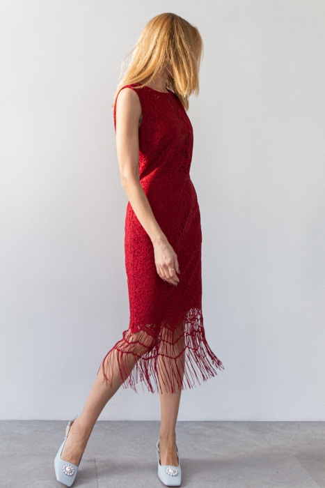 Punane narmastega kleit (S, L)